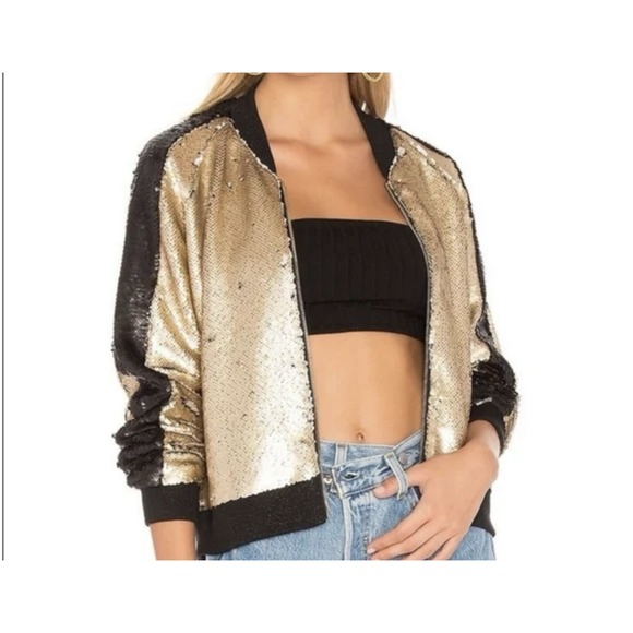New Blank NYC Bomber Jacket Women's Size XS Gold Full Zip Sequin Holidays Bright - Picture 13 of 14